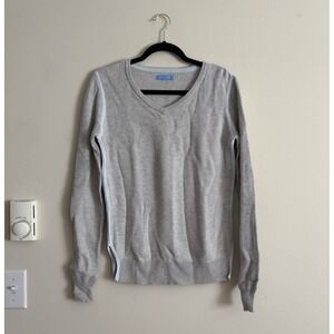 Burgess Womens Medium Cotton Cashmere‎ V Neck Sweater Gray Quiet Luxury Neutral